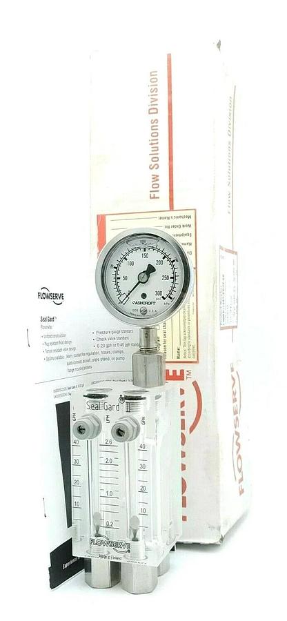 Used NIB FLOWSERVE KYTOLA X29540-D-CV SEAL GARD II GPH FLOWMETER 0-40 GPH 0-300 PSI
