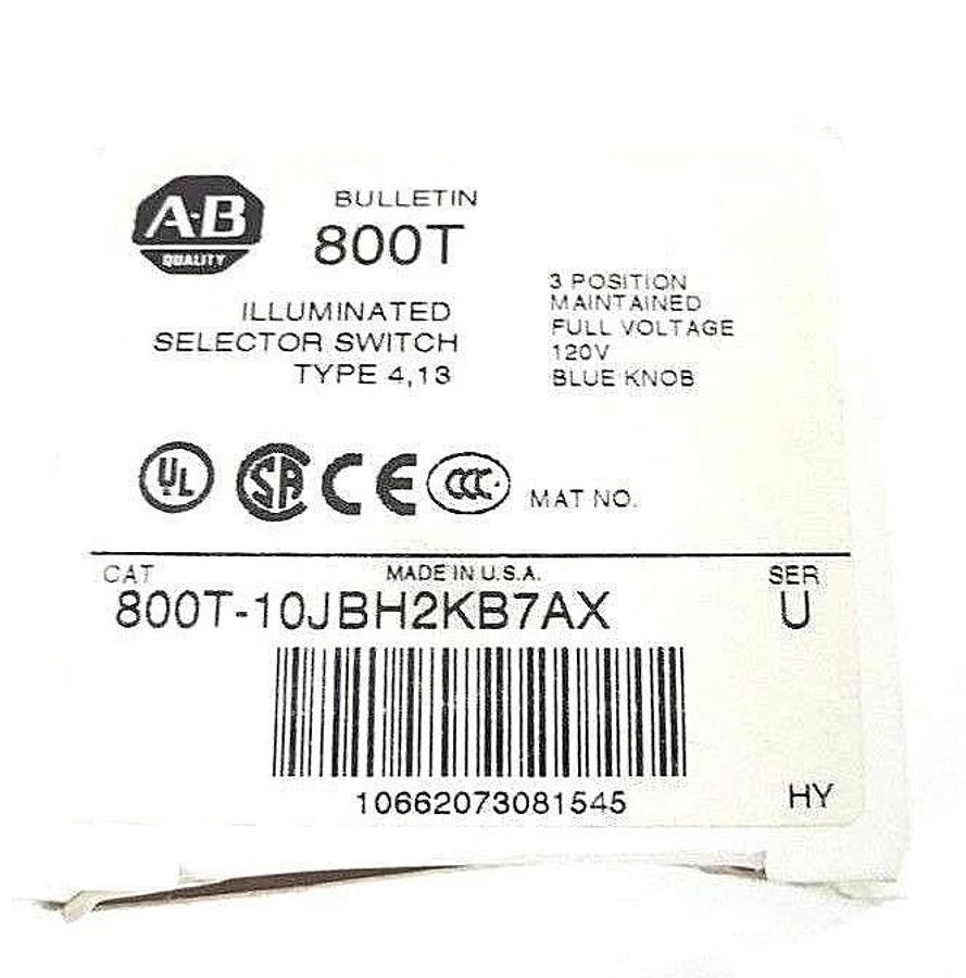 Used NIB ALLEN BRADLEY 800T-10JBH2KB7AX ILLUM. SELECTOR SWITCH 3-POS. 800T10JBH2KB7AX