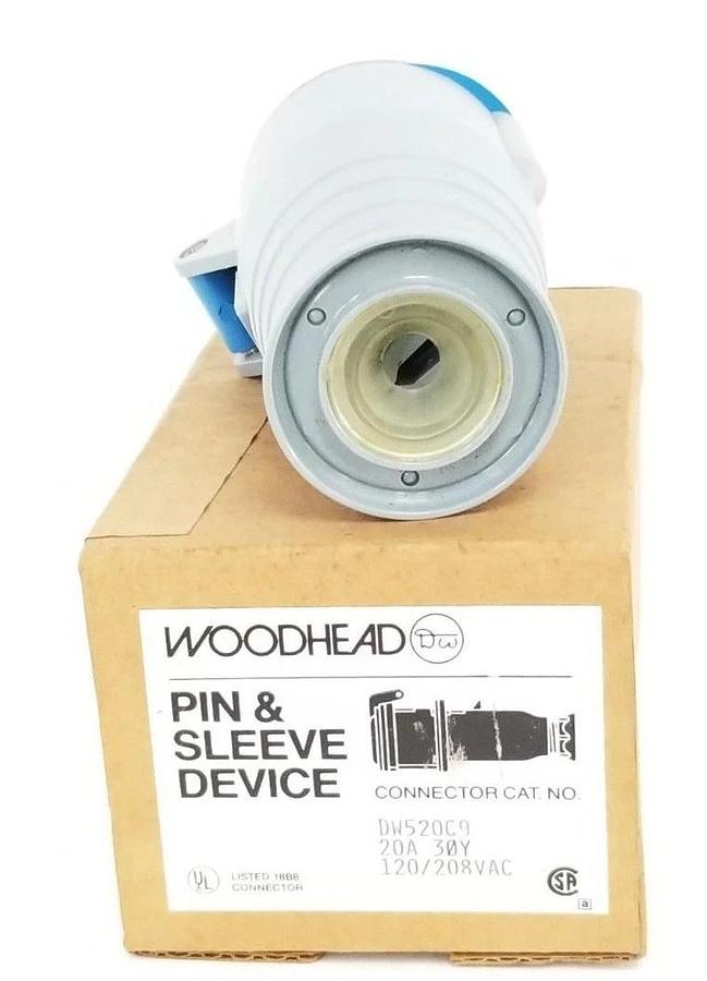 Used NIB WOODHEAD PIN & SLEEVE DEVICE CONNECTOR CAT. NO. DW520C9, 20A, 120/208VAC