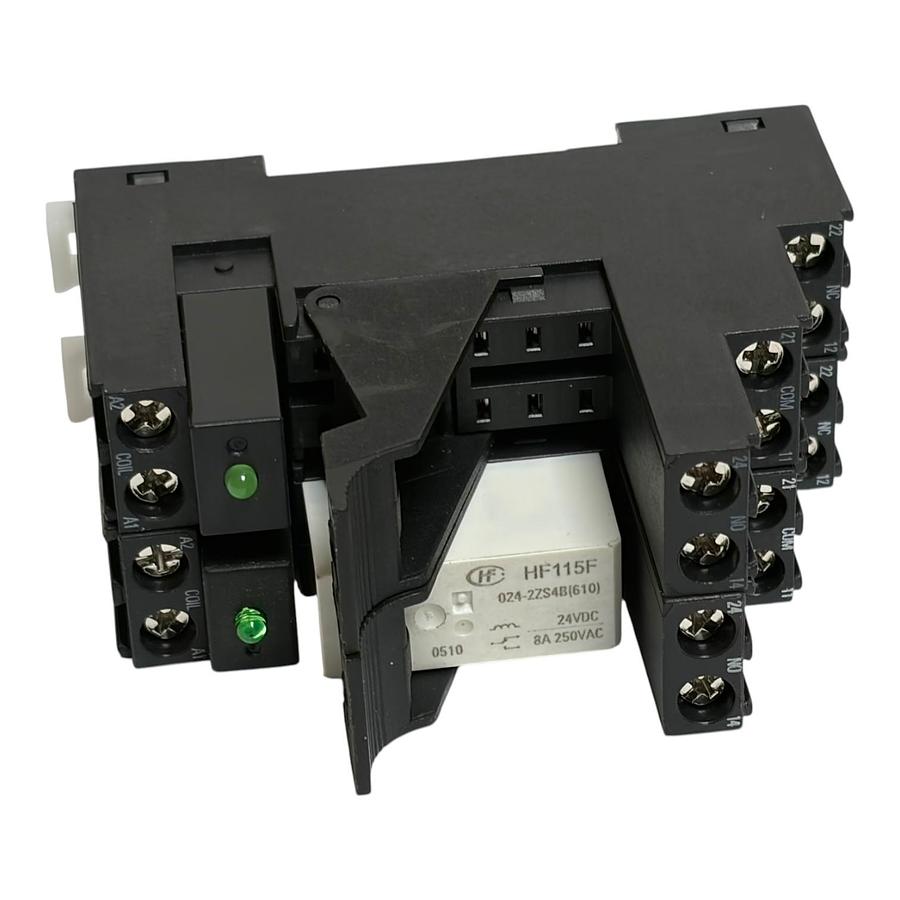 Used Lot of 2 Lutze RES-0900 770900 Relay Sockets with 1 HF115F 24VDC Power Relay New