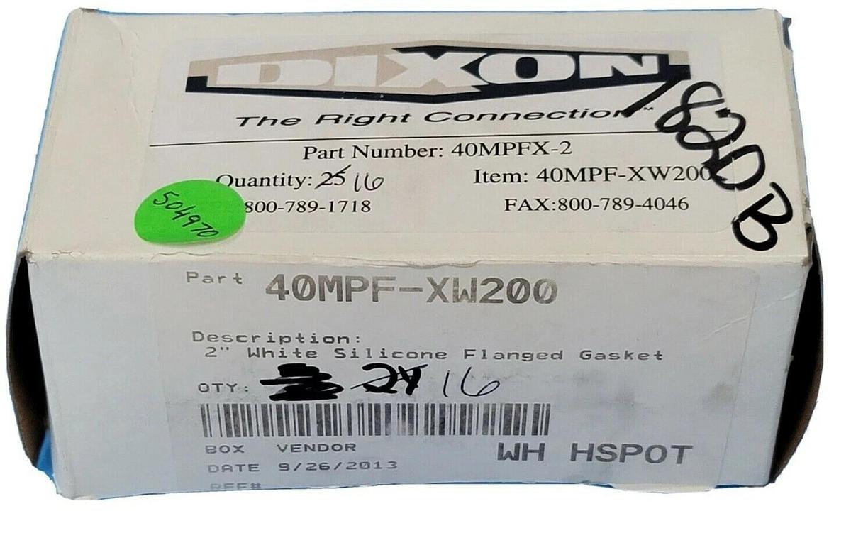 Used BOX OF 16 NEW DIXON 40MPF-XW200 2'' WHITE SILICONE FLANGED GASKETS