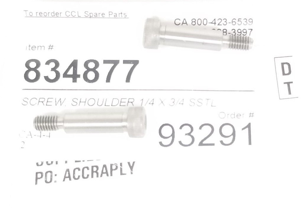 LOT OF 2 NEW CCL SPARE PARTS 834877 SHOULDER SCREWS 1/4 X 3/4 SSTL, LP6