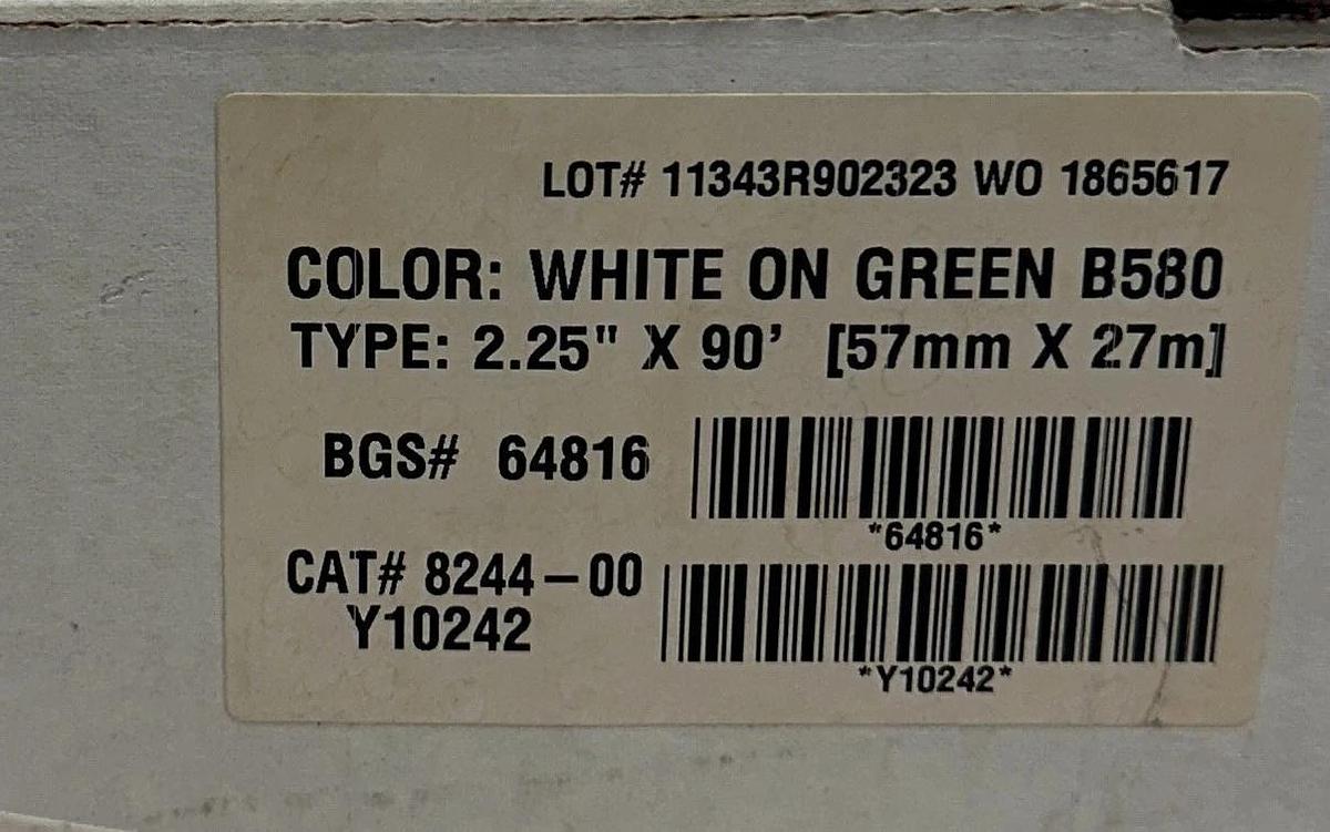 BRADY 8244-00 / 824400 WHITE ON GREEN B580 TYPE: 2.25''X90' (57mmX27mm) NSMP