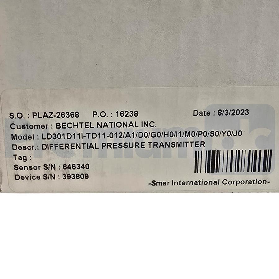 SMAR LD301 HART SMART DIFFERENTIAL PRESSURE TRANSMITTER LD301-D11I-TD11-012 NSMP