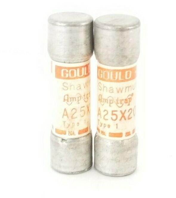 Used LOT OF 2 GOULD SHAWMUT A25X20 AMP-TRAP FUSES TYPE 1, 20AMP