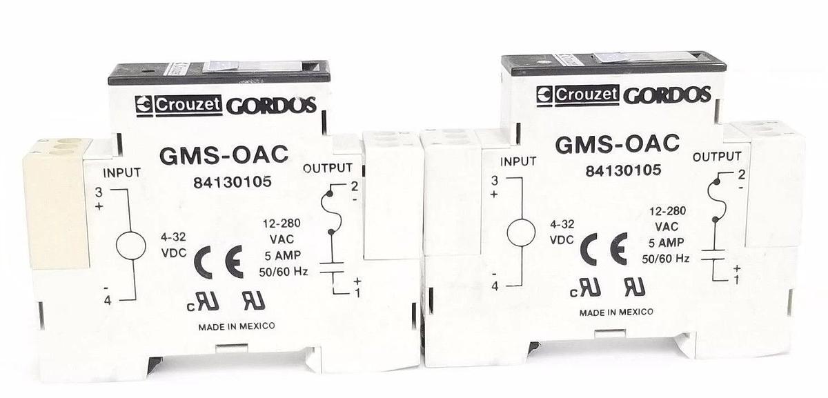 Used LOT OF 2 CROUZET GORDOS GMS-OAC RELAYS 12-280VAC, 5A, 50/60HZ, 84120105