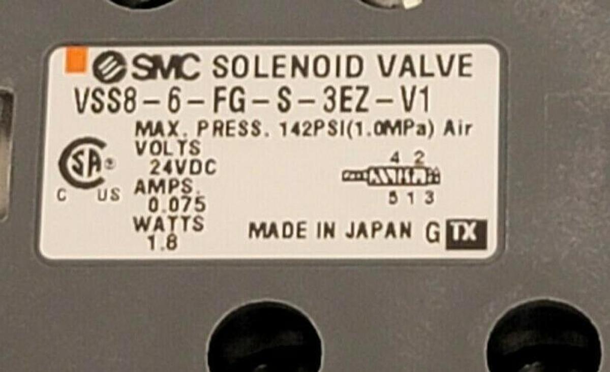 NEW SMC VSS8-6-FG-S-3EZ-V1 SOLENOID VALVE 24 VDC 0.075 AMP 1.8 W