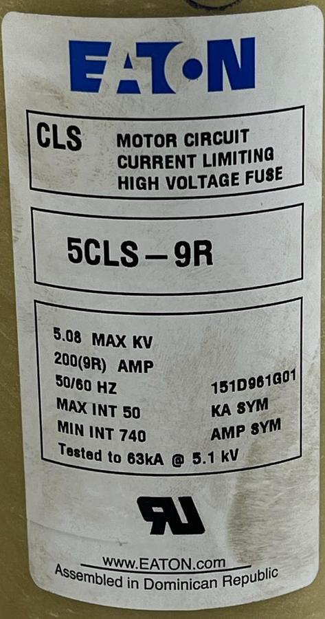Used Eaton 5CLS-9R Medium Voltage Fuse | 5.5kV 190A 50kA Interrupting | 5CLS9R