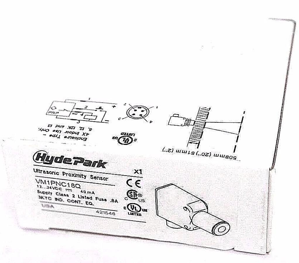 NIB HYDE PARK SCHNEIDER VM1PNC18Q ULTRASONIC PROXIMITY SENSOR VM1-PNC-18-Q