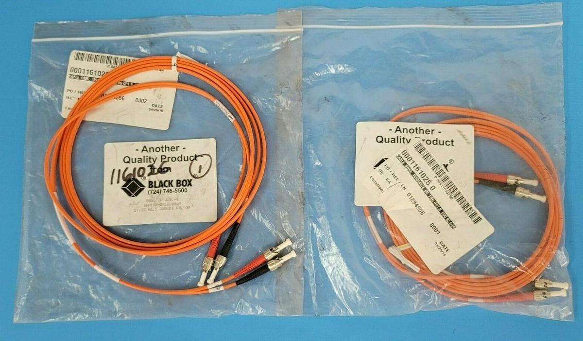 Used LOT OF 2 BLACK BOX EFN110-STST-008 FIBER OPTIC PATCH CORDS ST/ST 62.5 DUPLEX PVC