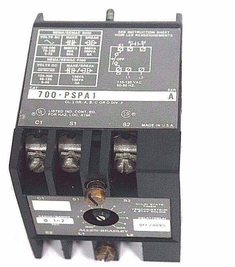 Used ALLEN BRADLEY 700-PSPA1 SOLID STATE TIMER 700PSPA1 SER. A RANGE: 0.1-2 SEC.