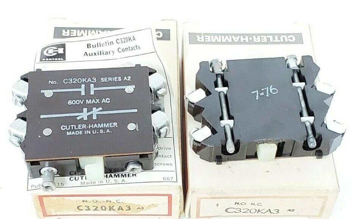 Used LOT OF 2 NIB CUTLER-HAMMER C320KA3 AUXILIARY CONTACTS 1NO/1NC 600VAC SER. A2