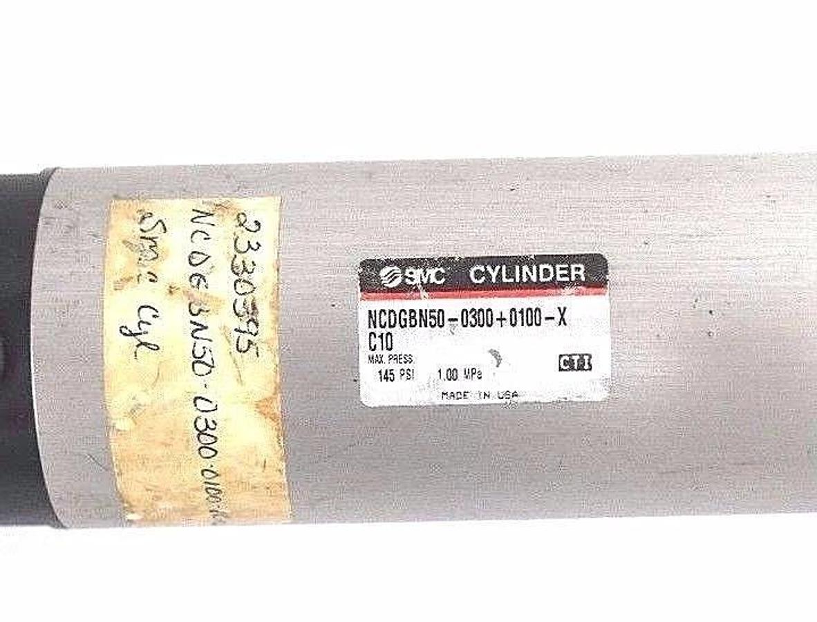 Used SMC NCDGBN50-0300+0100-X C10 CB CYLINDER MAX PRESS. 145 PSI 1.00 MPA