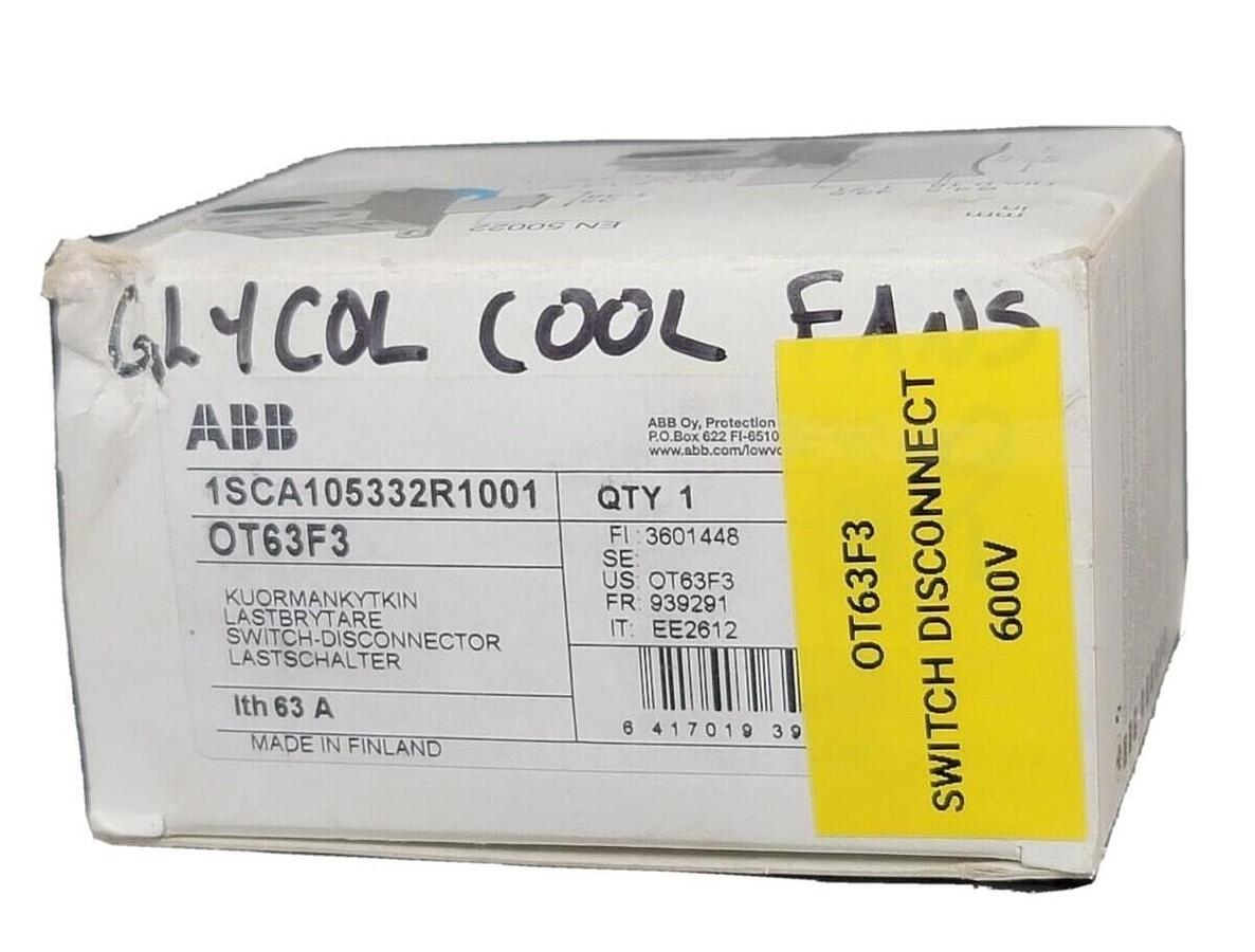Used NIB ABB 1SCA105332R1001 DISCONNECT SWITCH OT63F3, 63 AMP 3 POLE 690 VAC