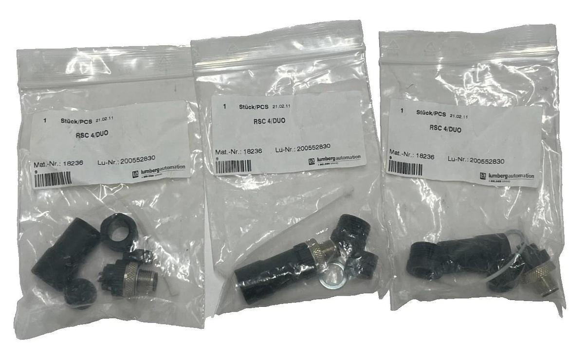 (3) Lumberg RSC 4/DUO M12 4-Pin Male Duo Connector Field Wireable IP67 600005193