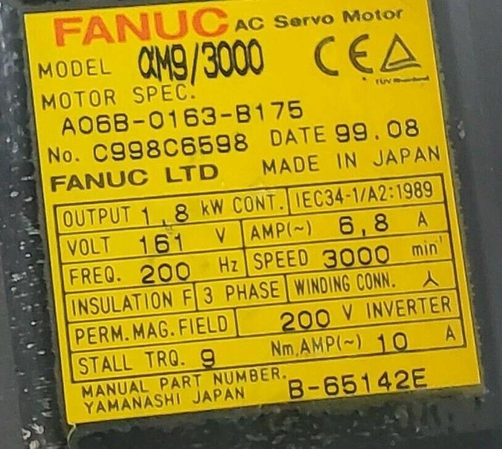 Used FANUC MODEL AM9/3000 AC SERVO MOTOR A06B-0163-B175
