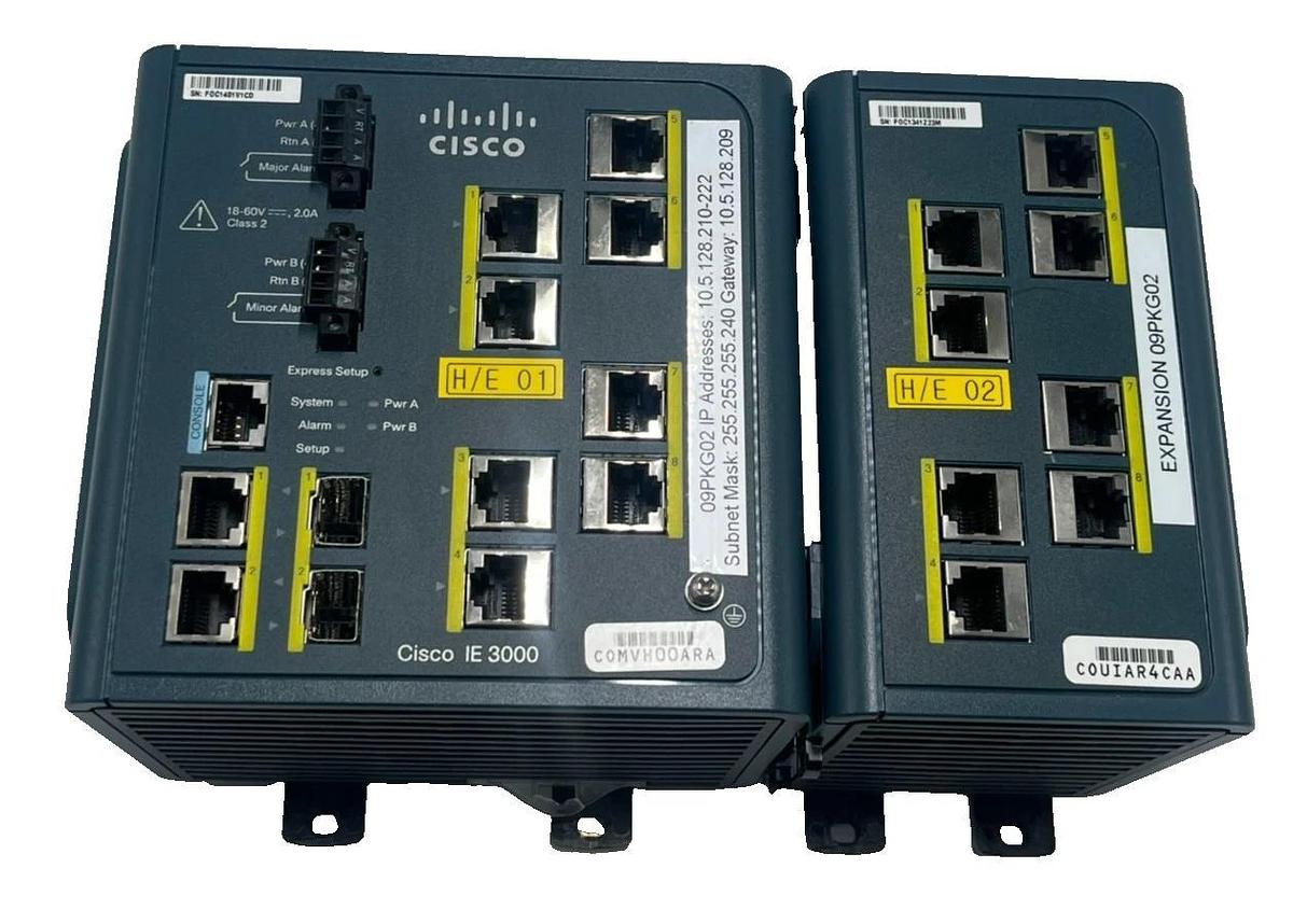 Used Cisco IE-3000-8TC Industrial Ethernet Switch w/ IEM-3000-8TM= 8-Port Expansion