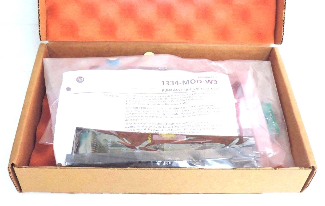 Used NIB ALLEN BRADLEY 1334-MOD-W3 REV. 03 MOD KIT FAULT/RUN CONTACT, 1334MODW3