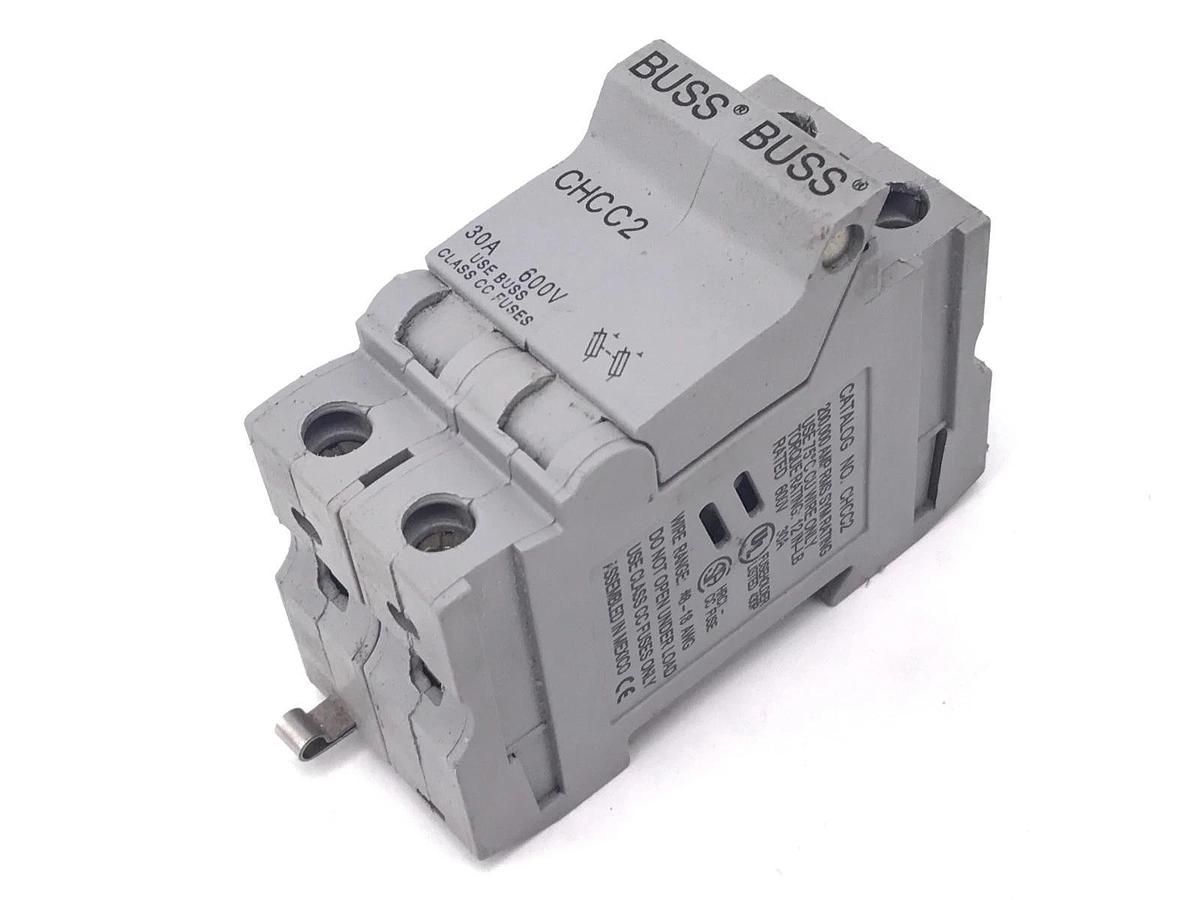 Used COOPER BUSSMANN CHCC2 FUSE BLOCK 30 AMP, 600V W/ FNQ-R-19 FUSES