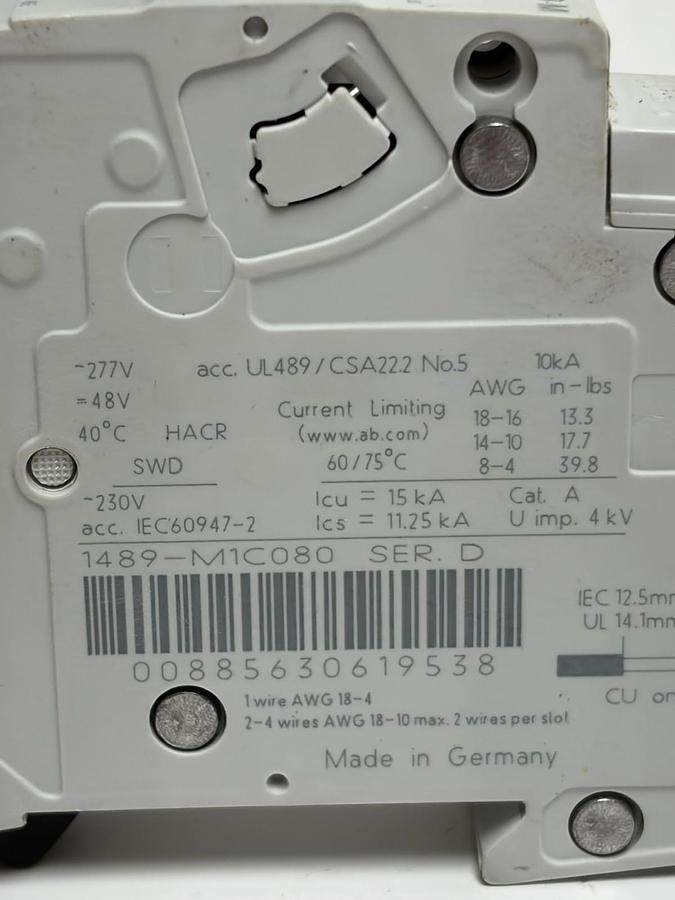 Used LOT OF 13 Allen Bradley 1489-M1C080 1 Pole 8A Circuit Breaker Series D UL489
