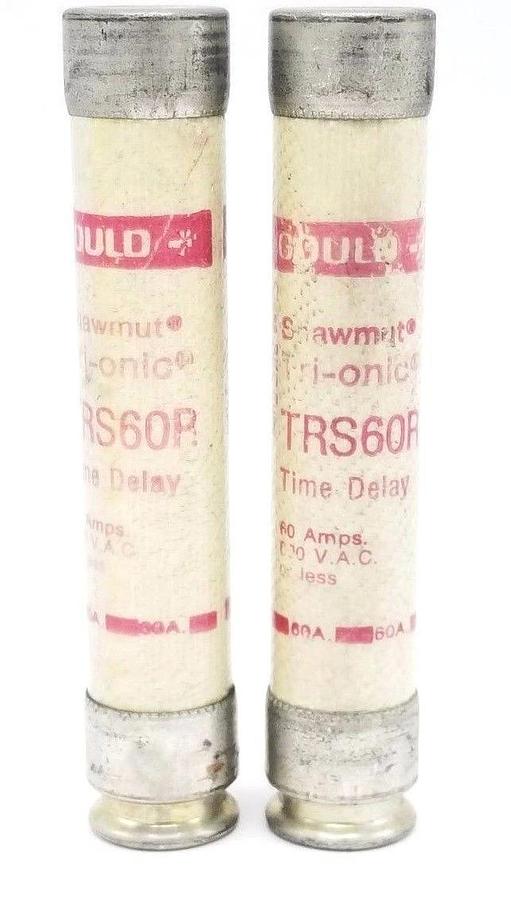 Used LOT OF 2 GOULD SHAWMUT TRS60R TRI-ONIC TIME FUSES 60A, 600VAC