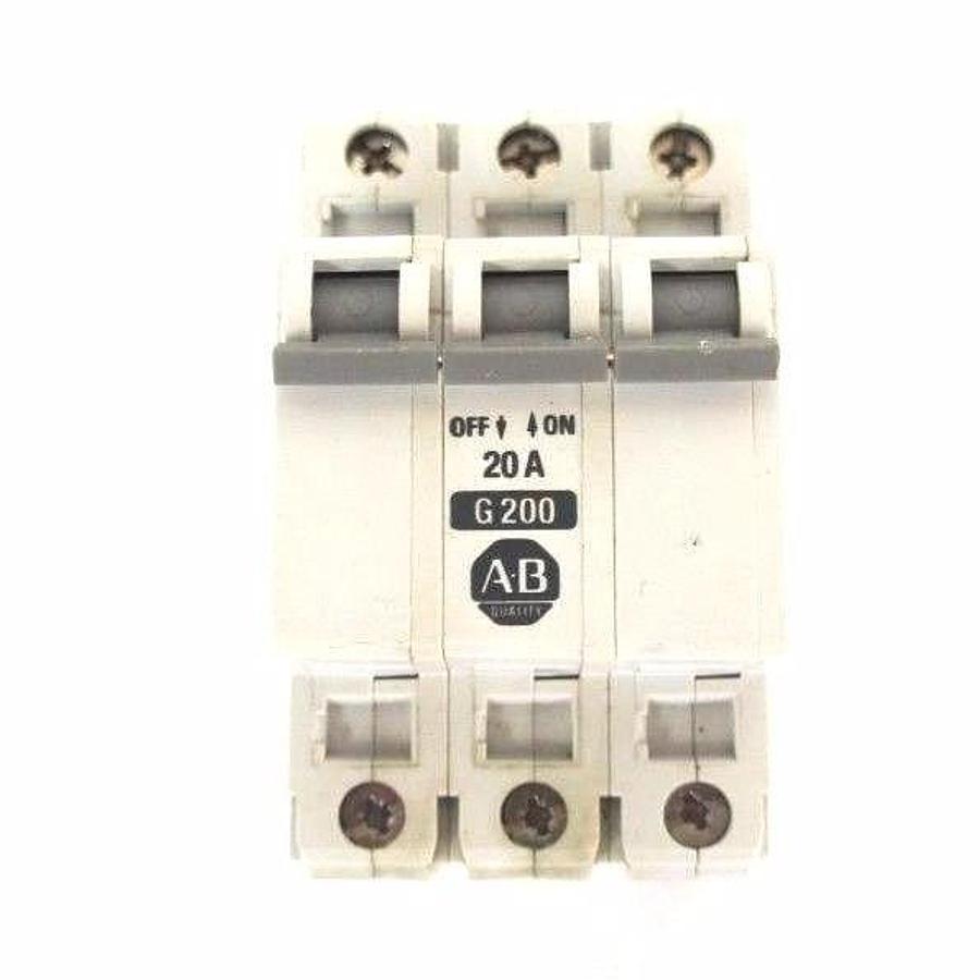 Used ALLEN BRADLEY 1492-CB3-G200 MINIATURE CIRCUIT BREAKER SER B, 20 AMP, 1492CB3G200