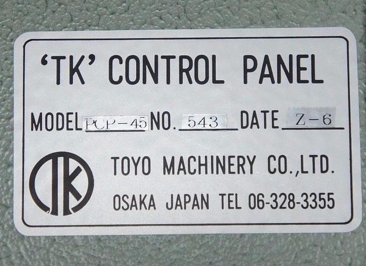 Used NIB TOYO MACHINERY MODEL: PCP-45 NO. 543 'TK' CONTROL PANEL 543Z6