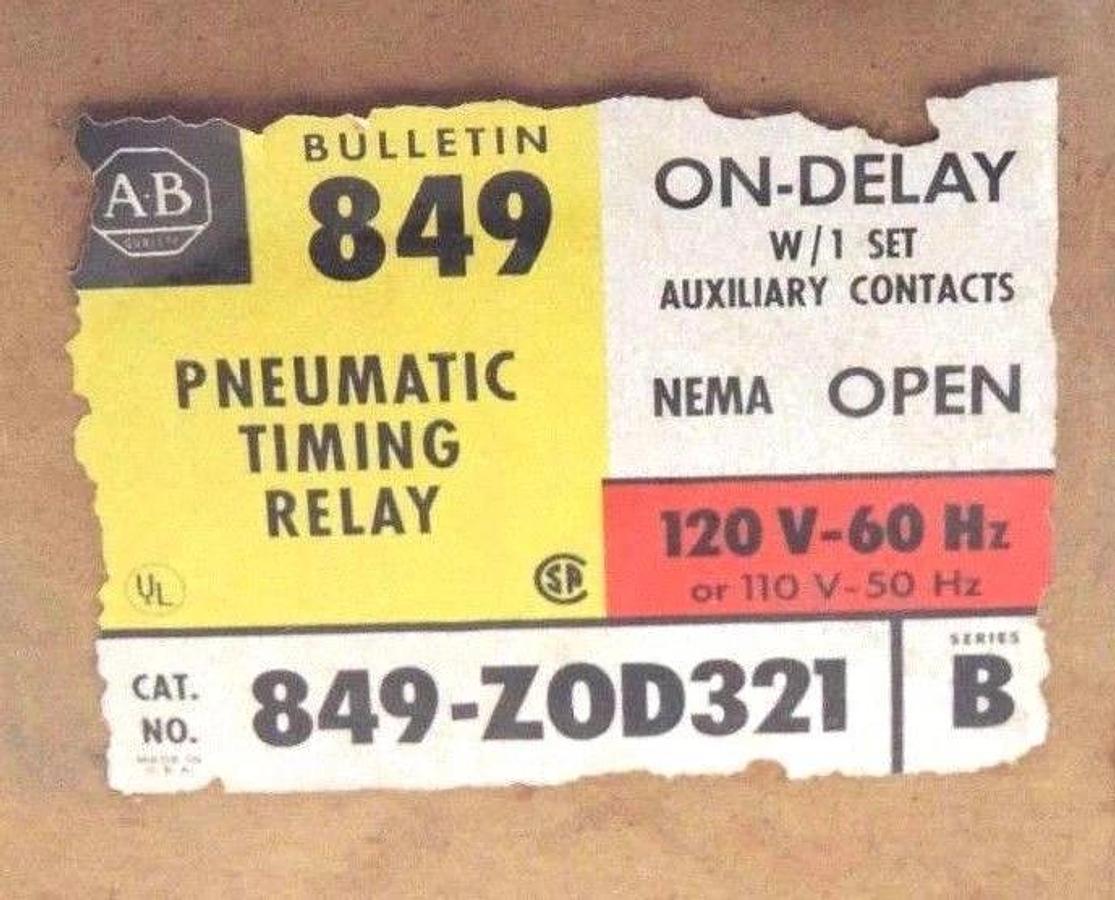 NIB ALLEN BRADLEY 849-ZOD321 PNEUMATIC TIMING RELAY SER B, 120V, 60HZ, 849ZOD321