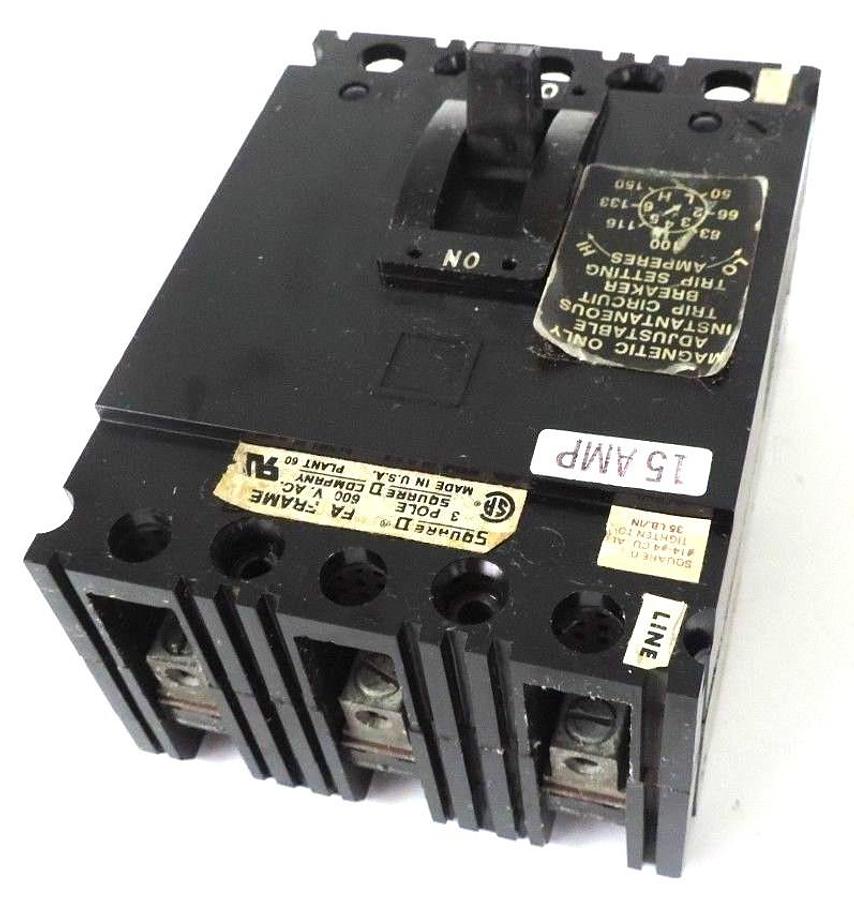 Used SQUARE D FAL-36015-13M CIRCUIT BREAKER FAL3601513M 3-POLE, 600 VAC, FAL3601513M