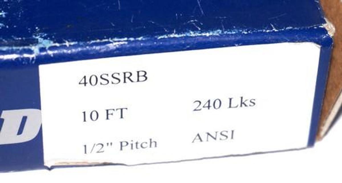 Used NEW RENOLD 40SSRB ROLLER CHAIN 10FT. 240 LKS. 1/2'' PITCH