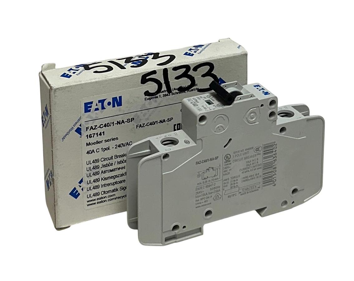 Used EATON FAZ-C40/1-NA-SP / 167141 MOELLER SERIES CIRCUIT BREAKER 40A 1P 240VAC NSMP