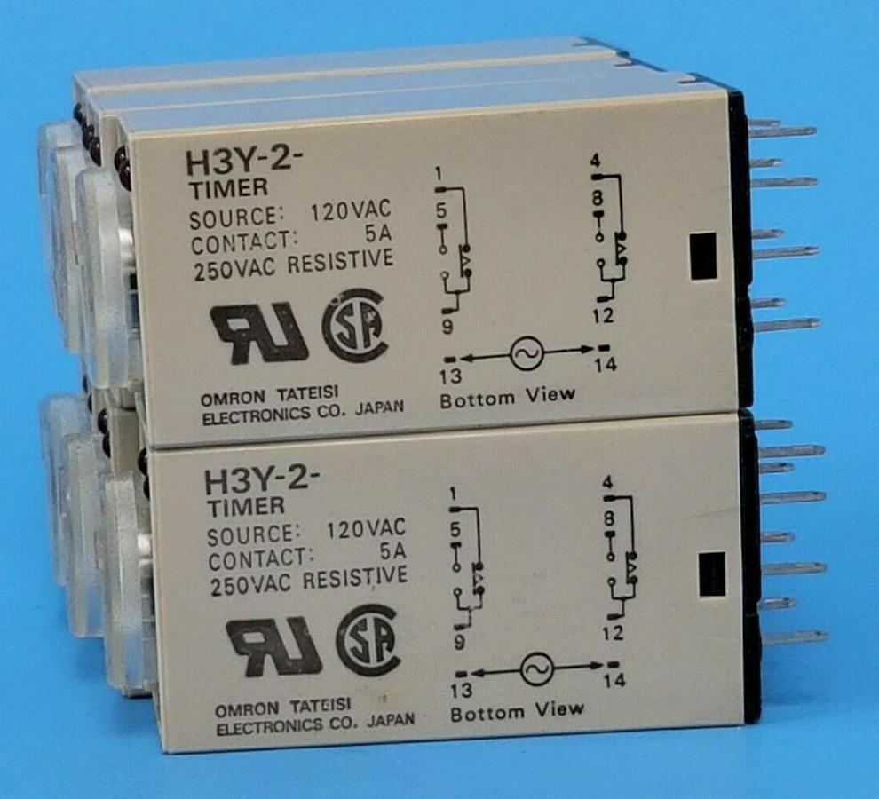 Used LOT OF 6 OMRON H3Y-2 TIMERS H3Y2 120VAC 0-5 MINUTE