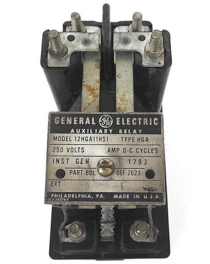 Used GENERAL ELECTRIC 12HGA11H51 AUXILIARY RELAY TYPE: HGA, 250 VOLTS, GEF-2623