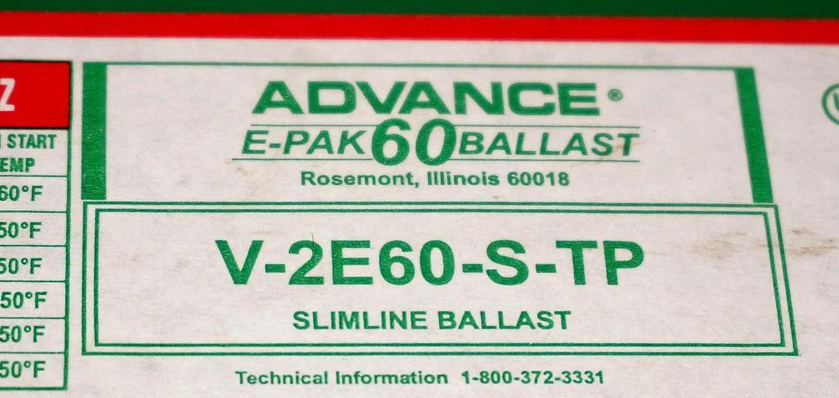 Used LOT OF 3 ADVANCE V-2E60-S-TP E-PAK 60 BALLAST 277V 60HZ V2E60STP