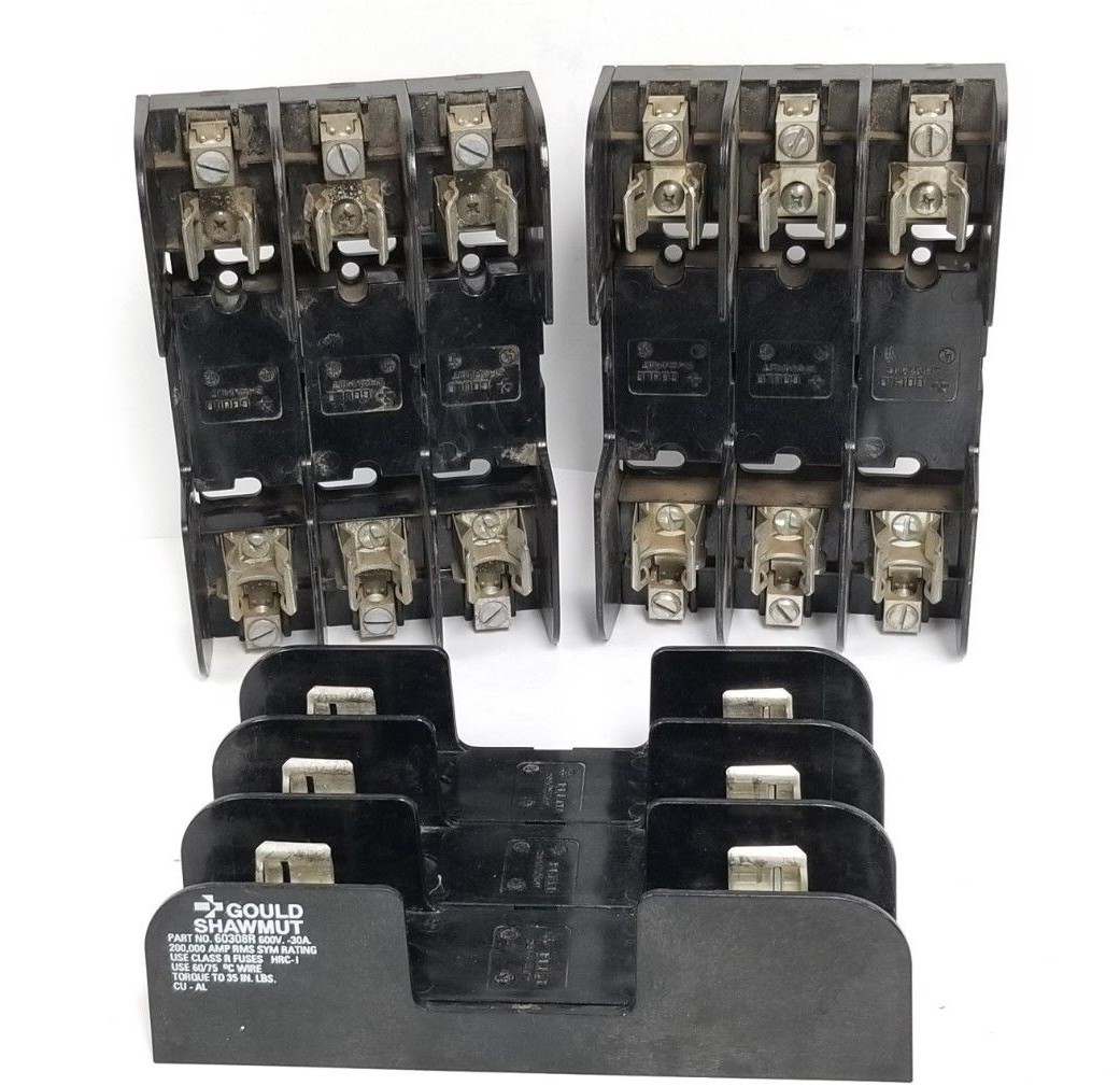 Used LOT OF 3 GOULD SHAWMUT 60308R FUSE HOLDERS 600V, 30A, 3P