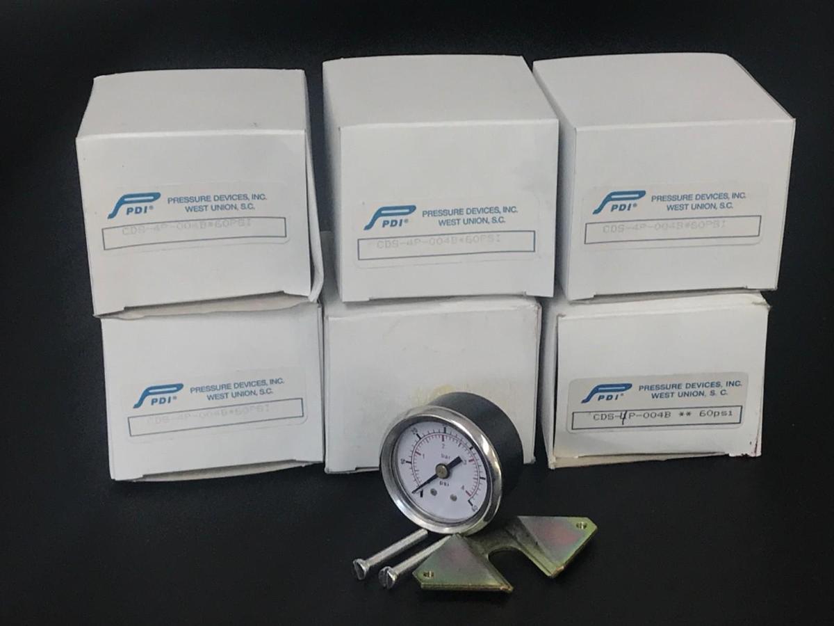Used LOT OF 6 NEW PDI PRESSURE DEVICES INC 0-60 PSI PRESSURE GAUGES CDS-4P-004B*60PSI