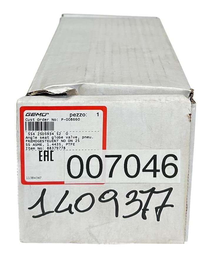 GEMU 554 25D5934 52 0 / 88379778 PNEUMATIC ANGLE SEAT GLOBE VALVE DN25 NSMP