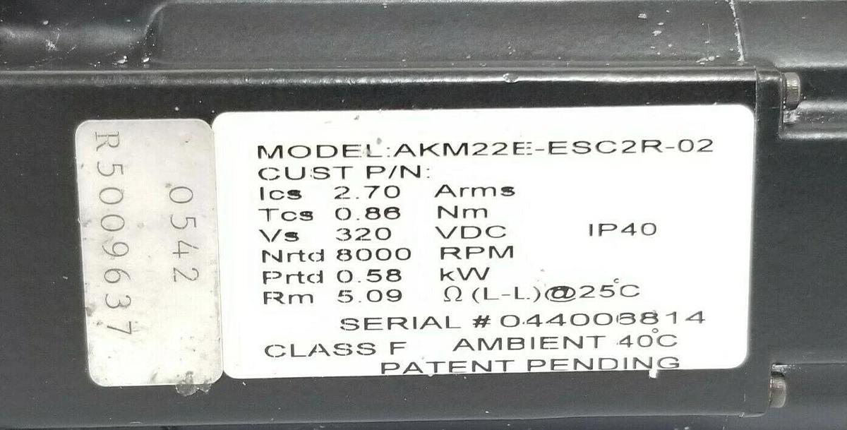 Used DANAHER AKM22E-ESC2R-02 SERVO MOTOR RM: 5.09 320VDC R5009637 AKM22EESC2R02