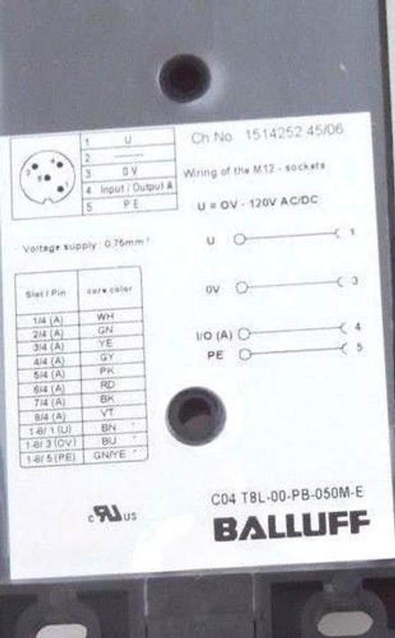 NEW BALLUFF C04 T8L-00-PB-050M-E INTERFACE BLOCK 8 PORT 5 POLE, 130670, 120V