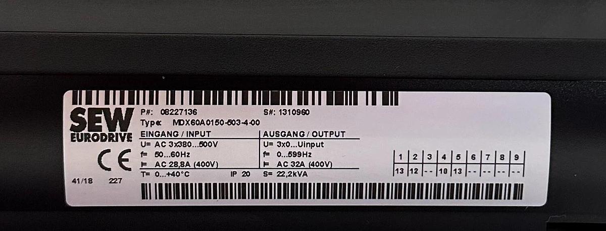 SEW MDX60A0150-503-4-00 / MC07B0150-503-4-00 MOVITRAC 08227136 08285284 3PH NSNP