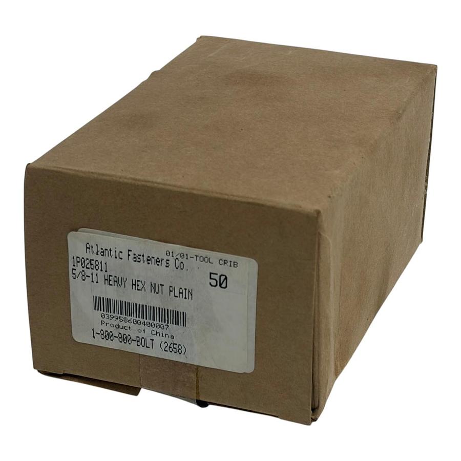 Used Atlantic Fasteners 5/8-11 Heavy Hex Nut Plain Finish Box of 50 Fasteners