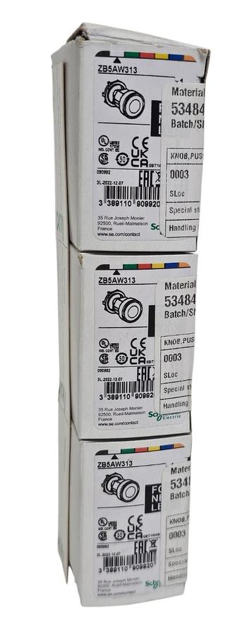 LOT OF 3 NIB SCHNEIDER ELECTRIC ZB5AW313 PUSHBUTTONS SWITCH ONLY ROUND WHITE