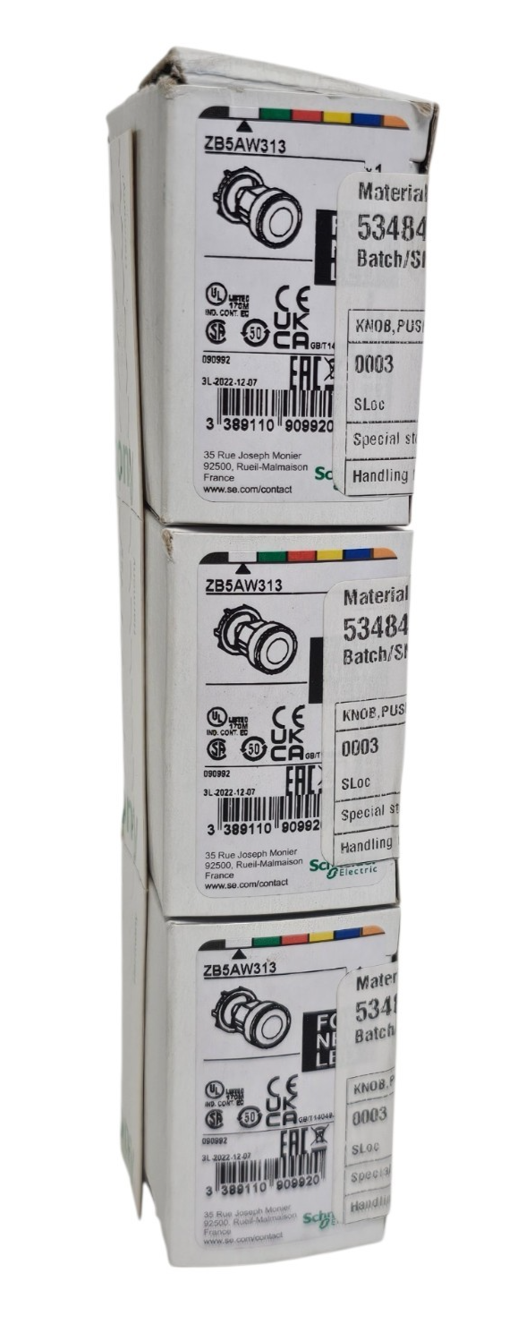 LOT OF 3 NIB SCHNEIDER ELECTRIC ZB5AW313 PUSHBUTTONS SWITCH ONLY ROUND WHITE