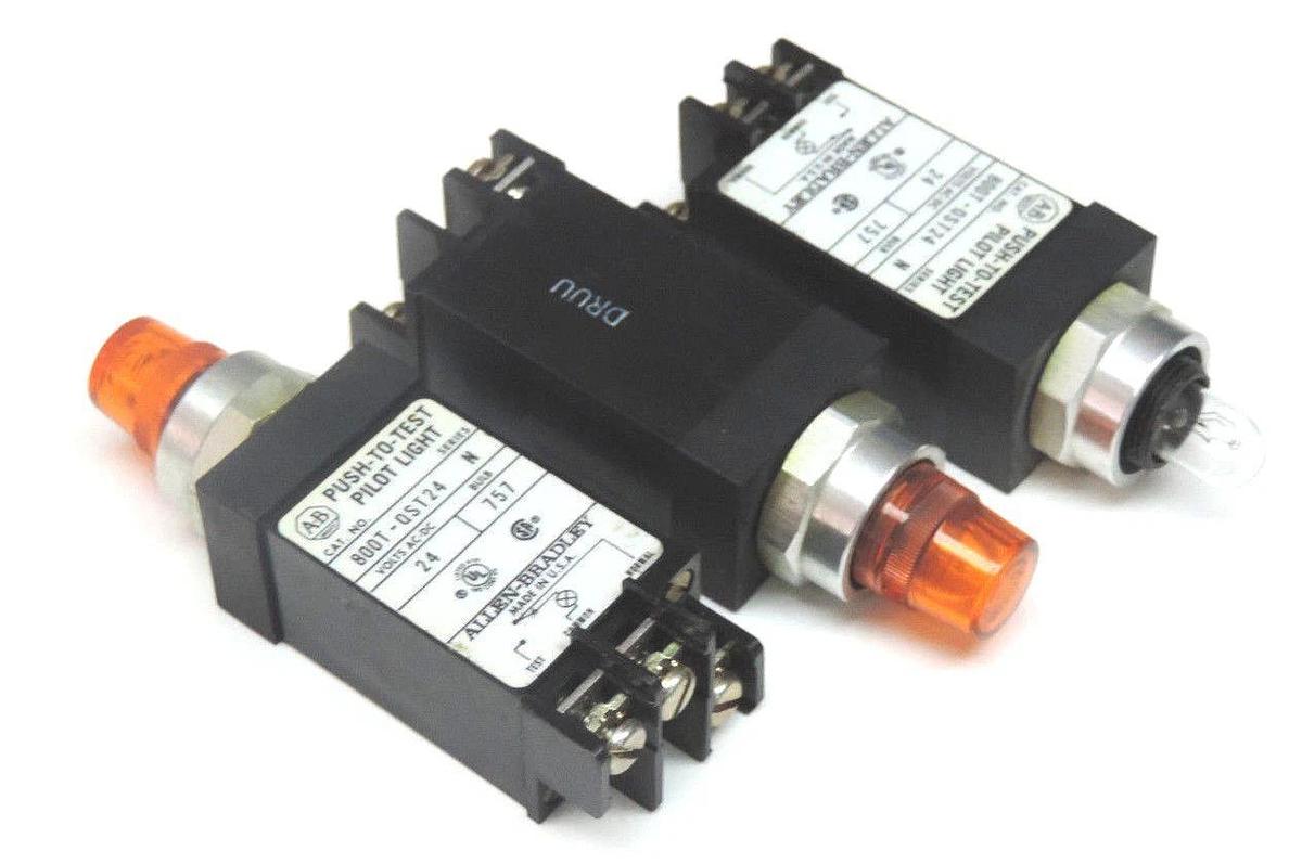 Used LOT OF 3 ALLEN BRADLEY 800T-QST24 SER. N PILOT LIGHTS 24VDC, 757 BULB, 800TQST24