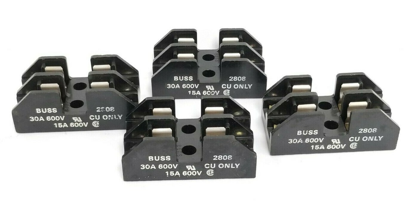 Used LOT OF 4 COOPER BUSSMANN 2808 FUSE HOLDERS 30A, 600V, 2-POLE