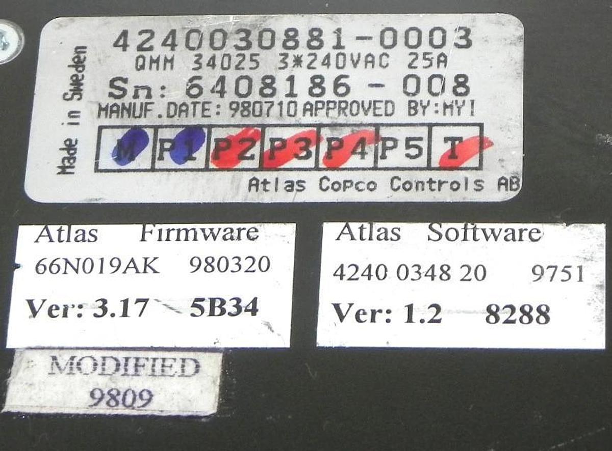Used ATLAS COPCO QMM 340 25 CONTROLLER MODULE 4240 0308 80, 4240030881-0003