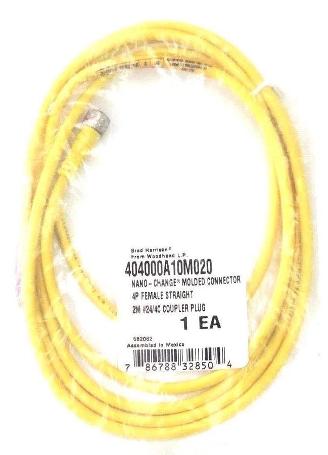 Used NIB WOODHEAD BRAD HARRISON 404000A10M020 MOLDED CONNECTOR 4P FEMALE STRAIGH, 2M
