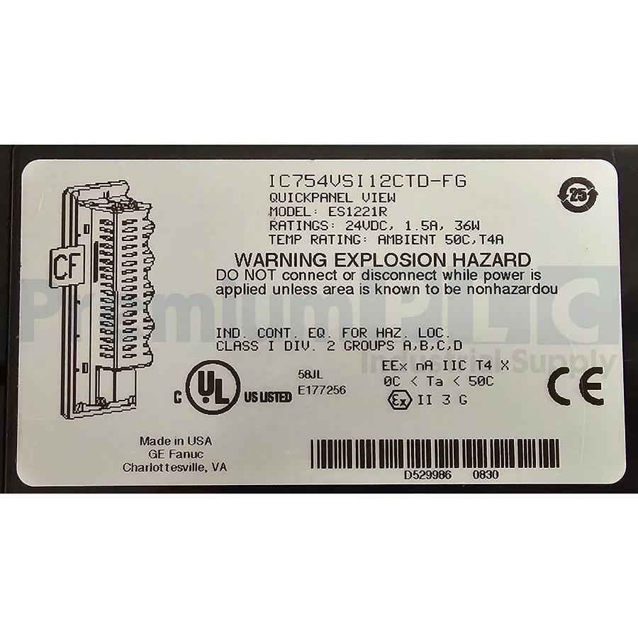 Refurbished GE Fanuc IC754VSI12CTD-FG QuickPanel View 12" HMI Panel 24VDC ES1221R Reman.