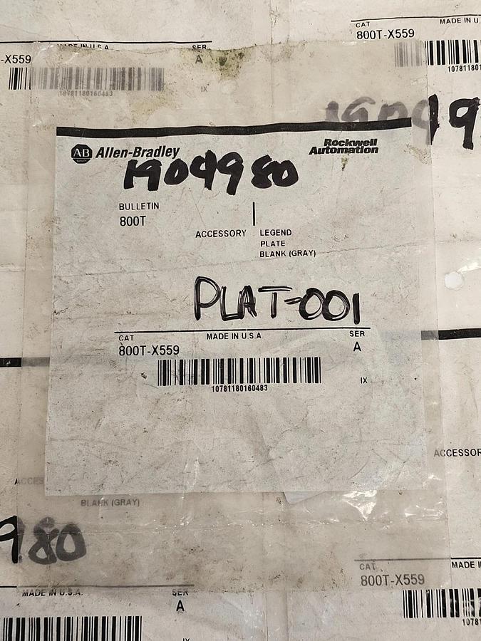 Used LOT OF 5 NEW ALLEN BRADLEY 800T-X559 SER. A LEGEND FLATES BLANK (GRAY)