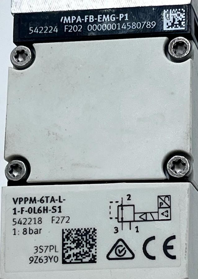 Used FESTO VPPM-6TA-L-1-F-0L6H-S1 VALVE, VMPA-FB-EMG-P1 MODULE & VMPA-FB-AP-P1 BASE